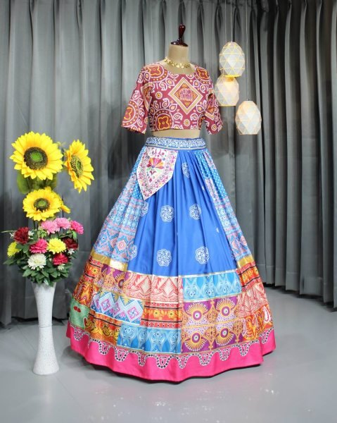 Royal Raas Maslin Cotton Lehenga with Digital Print &  Mirror Work for Navratri Nights Navratri Lehnega Choli