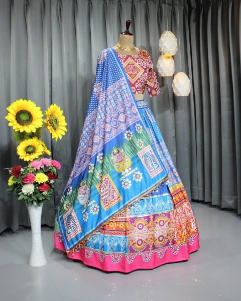 Royal Raas Maslin Cotton Lehenga with Digital Print &  Mirror Work for Navratri Nights Navratri Lehnega Choli