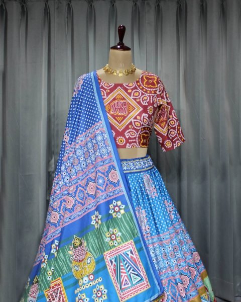 Royal Raas Maslin Cotton Lehenga with Digital Print &  Mirror Work for Navratri Nights Navratri Lehnega Choli