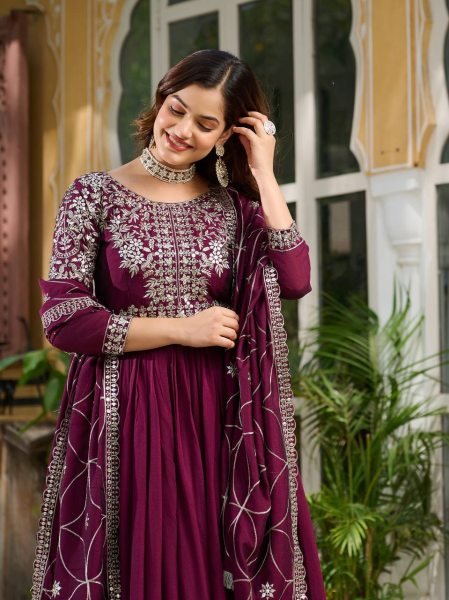Royal Radiance Vichitra Silk Gown Heavy Sequin Work Wholesale Exclusive Anarkali Kurtis 
