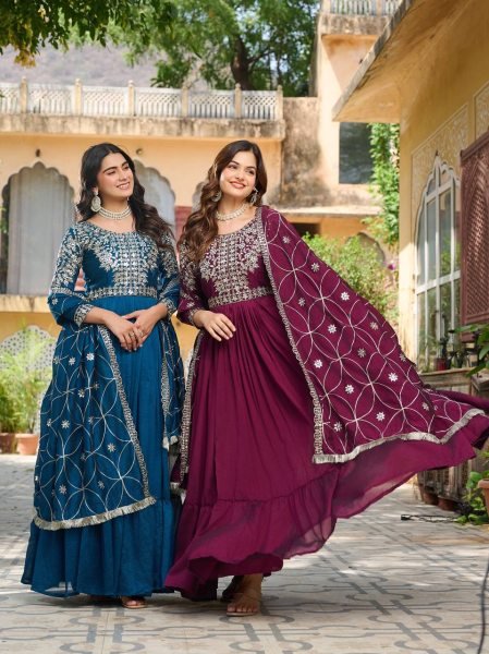 Royal Radiance Vichitra Silk Gown Heavy Sequin Work Wholesale Exclusive Anarkali Kurtis 