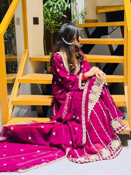 Royal Rani Pink Fox Georgette Embroidered Sharara Set for Women Ready To Wear Collection