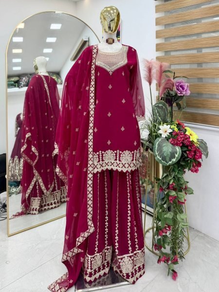 Royal Rani Pink Fox Georgette Embroidered Sharara Set for Women Ready To Wear Collection