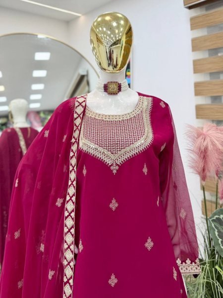 Royal Rani Pink Fox Georgette Embroidered Sharara Set for Women Ready To Wear Collection