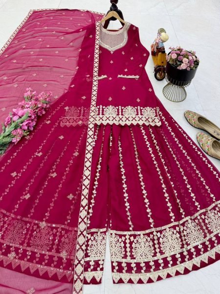 Royal Rani Pink Fox Georgette Embroidered Sharara Set for Women Ready To Wear Collection