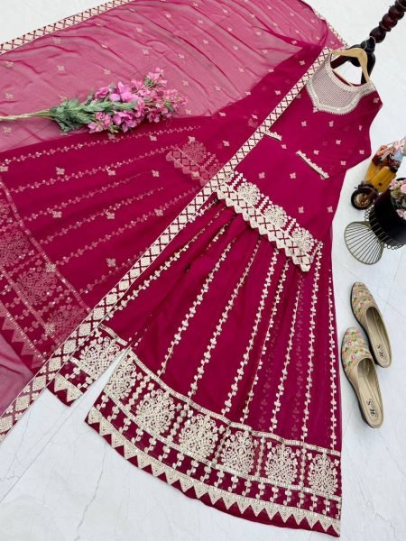 Royal Rani Pink Fox Georgette Embroidered Sharara Set for Women Ready To Wear Collection