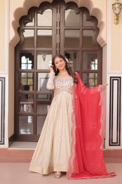Royal Red Anarkali Gown with Bandhani Touch Pearl Party Look Anarkali Kurtis 