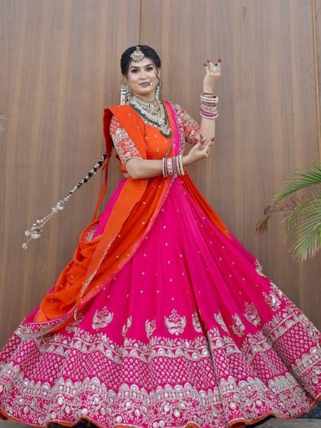 Royal Red  & Rani Look Dual Dupatta Georgette Lehenga Made for the Modern Bride  Lehenga