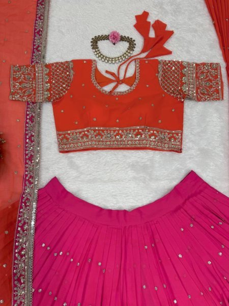 Royal Red  & Rani Look Dual Dupatta Georgette Lehenga Made for the Modern Bride Designer Lehenga Choli