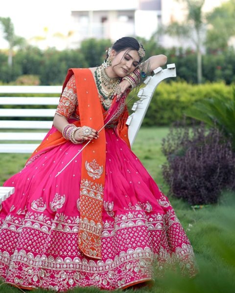 Royal Red  & Rani Look Dual Dupatta Georgette Lehenga Made for the Modern Bride Designer Lehenga Choli