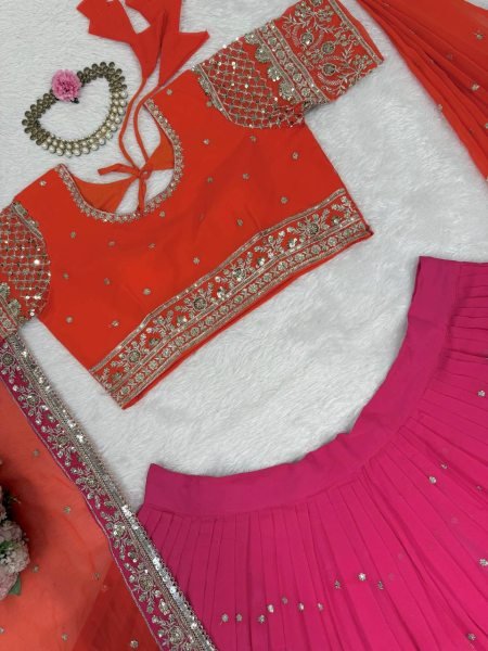 Royal Red  & Rani Look Dual Dupatta Georgette Lehenga Made for the Modern Bride Designer Lehenga Choli