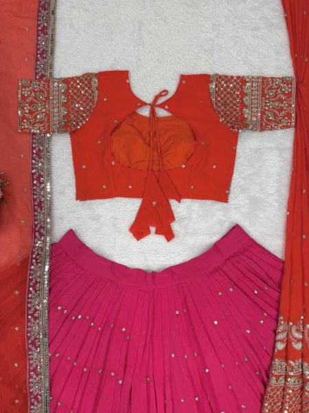 Royal Red  & Rani Look Dual Dupatta Georgette Lehenga Made for the Modern Bride Designer Lehenga Choli