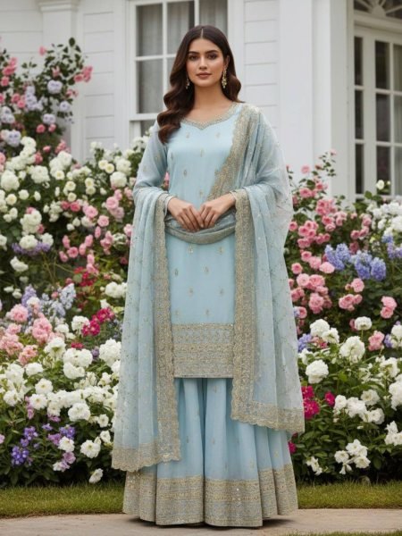 Royal Silk Embroidered Plazzo Suit Set  Ready To Wear Suit