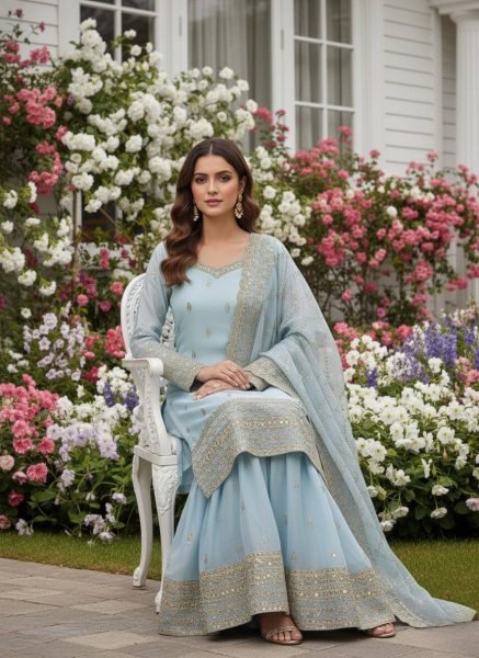 Royal Silk Embroidered Plazzo Suit Set  Ready To Wear Collection