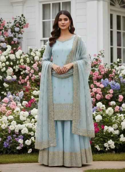 Royal Silk Embroidered Plazzo Suit Set  Ready To Wear Collection