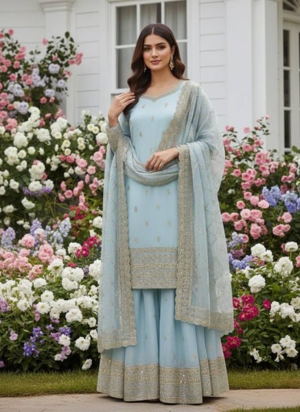 Royal Silk Embroidered Plazzo Suit Set  Ready To Wear Collection