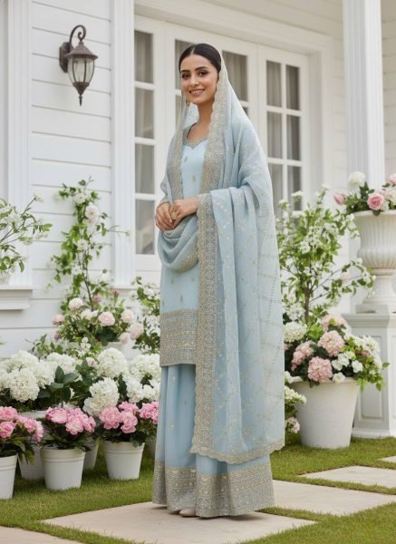 Royal Silk Embroidered Plazzo Suit Set  Ready To Wear Collection