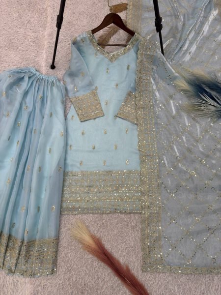 Royal Silk Embroidered Plazzo Suit Set  Ready To Wear Collection
