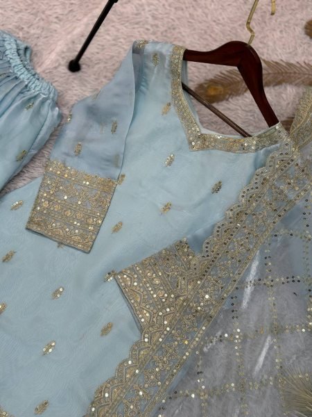 Royal Silk Embroidered Plazzo Suit Set  Ready To Wear Collection