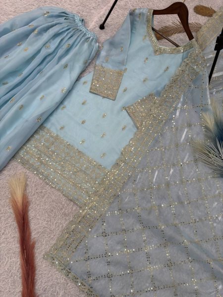 Royal Silk Embroidered Plazzo Suit Set  Ready To Wear Collection