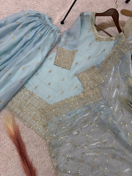 Royal Silk Embroidered Plazzo Suit Set  Ready To Wear Collection