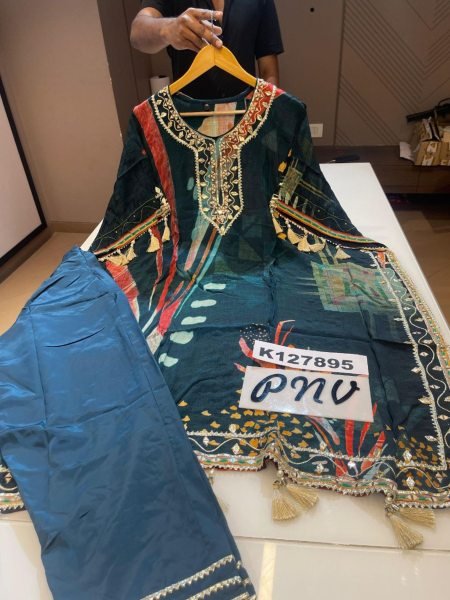 Royal Silk Muslin Kaftan Set with Real Mirror & Gota Detailing Festive Ready Look Kaftan 