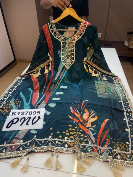 Royal Silk Muslin Kaftan Set with Real Mirror & Gota Detailing Festive Ready Look Kaftan 