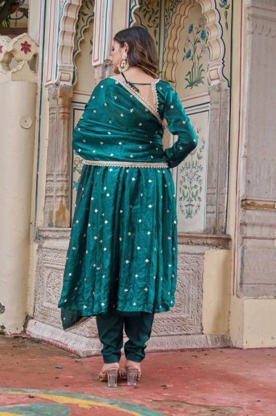 Royal Teal Green Fendi Silk Anarkali Suit with Sequence Embroidery   Dupatta Ready To Wear Collection