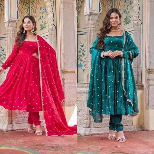 Royal Teal Green Fendi Silk Anarkali Suit with Sequence Embroidery   Dupatta Ready To Wear Collection