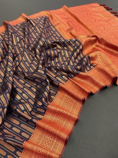 Royal Touch Pure Kanjivaram Silk Saree with Zari Woven Border & Contrast Blouse Banarasi Saree Wholesale