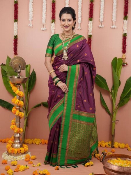 Royal Two Tone Maroon Soft Silk Saree with Dual Zari Weaving for Special Occasions South Indian Saree 