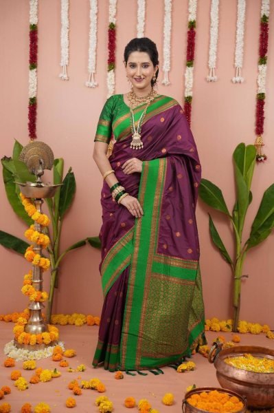 Royal Two Tone Maroon Soft Silk Saree with Dual Zari Weaving for Special Occasions South Indian Saree 