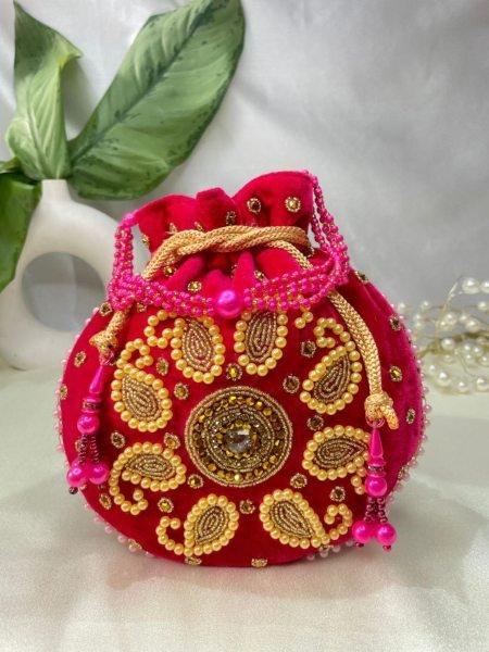 Royal Velvet Potli Bag with Handcrafted Kairi Embroidery Perfect for Weddings &  Gifting Fashion Accessories Wholesale