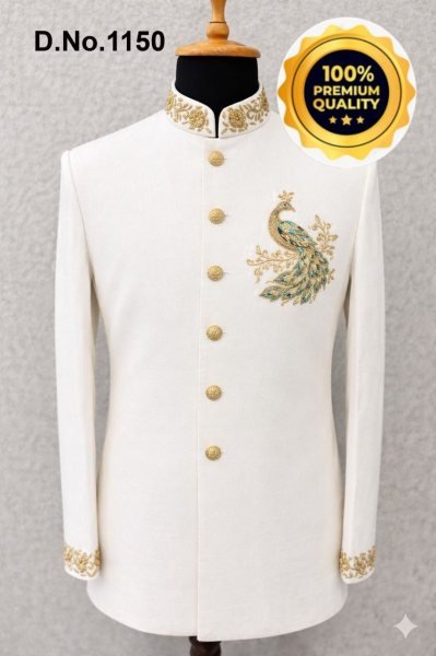 Royal Wine Velvet Jodhpuri Suit with Gold Peacock Embroidery Kurta Pajama Wholesale