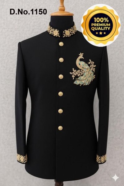 Royal Wine Velvet Jodhpuri Suit with Gold Peacock Embroidery Kurta Pajama Wholesale