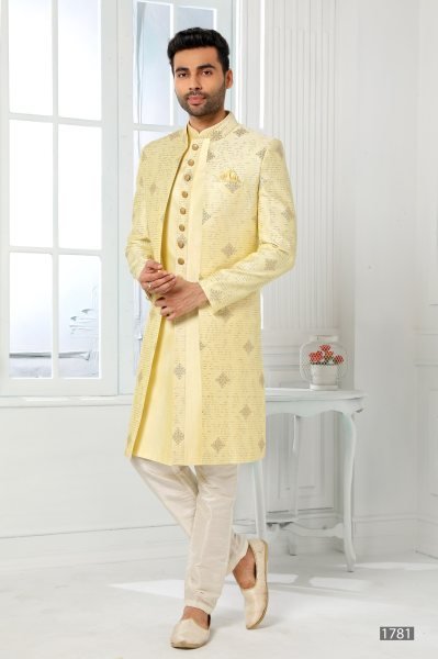 Royal Yellow Designer Jacket Kurta Set for Groom Wear at Wholesale Price Kurta Pajama Wholesale