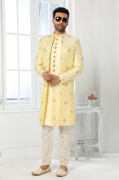 Royal Yellow Designer Jacket Kurta Set for Groom Wear at Wholesale Price Kurta Pajama Wholesale