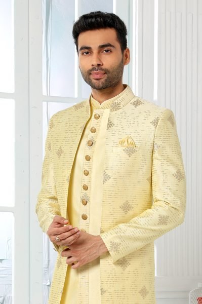 Royal Yellow Designer Jacket Kurta Set for Groom Wear at Wholesale Price Kurta Pajama Wholesale
