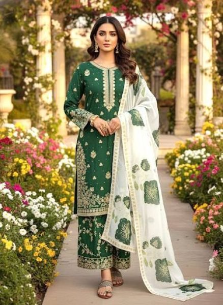 Royalty Green Fully Stitched Fendi Silk Suit Set at Manufacturer Rate for Exporters Kurtis