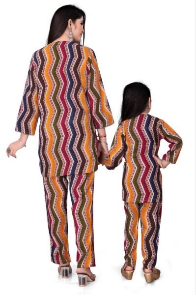 Ruby & Rose Mother-Daughter Zigzag Foil Print Co-Ord Set Combo Mom-Doughter Collection