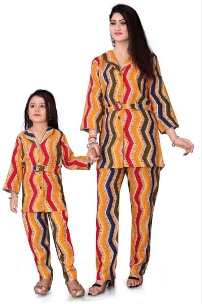 Ruby & Rose Mother-Daughter Zigzag Foil Print Co-Ord Set Combo Mom-Doughter Collection
