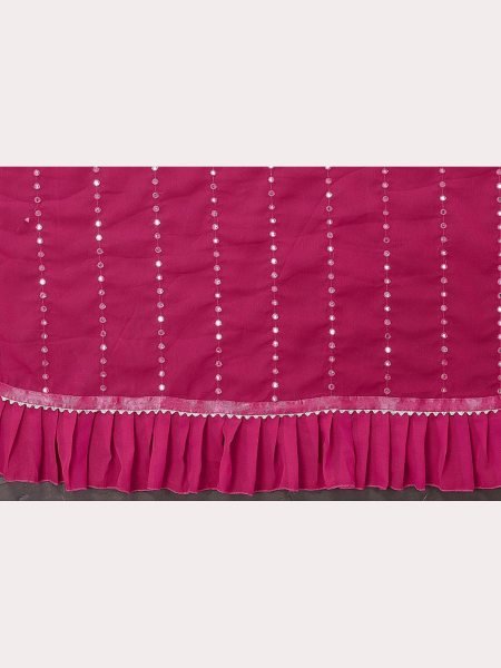 Ruffle Pink Georgette Sarees With Mirror Work  Georgette Sarees Wholesale