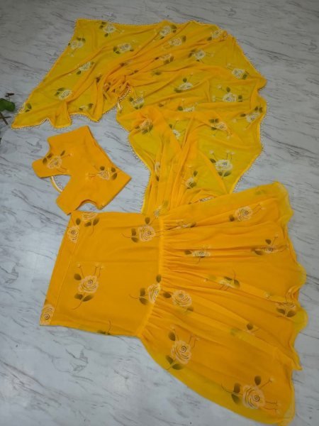 Ruffle Yellow Lehenga Saree with Attached Dupatta for Party Wear Ready To Wear Saree 