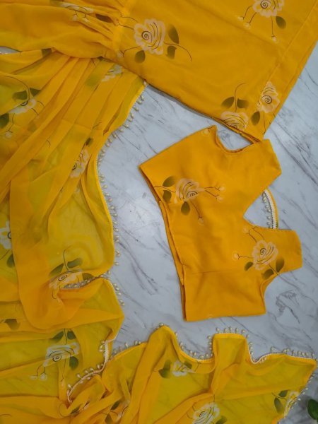 Ruffle Yellow Lehenga Saree with Attached Dupatta for Party Wear Ready To Wear Saree 