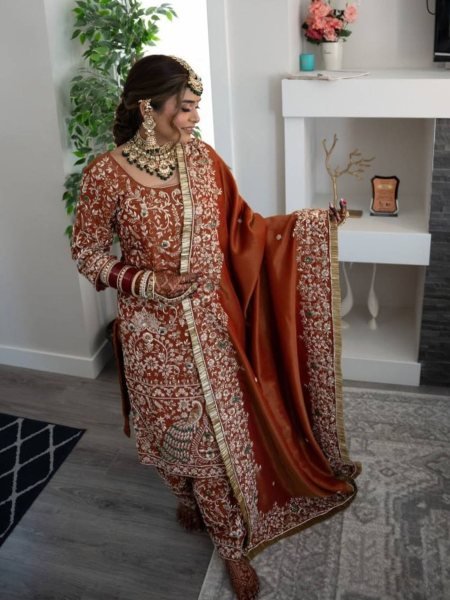 Heavy Crepe Silk Punjabi Salwar Suit with Sequence Work and Dupatta Wedding Wear Ready To Wear Suit