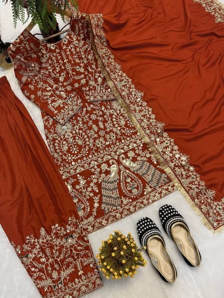 Heavy Crepe Silk Punjabi Salwar Suit with Sequence Work and Dupatta Wedding Wear Ready To Wear Collection