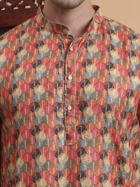 Rust Blossom Printed Kurta Classic Wedding Guest Look in Pure Cotton Comfort Kurta Pajama Wholesale