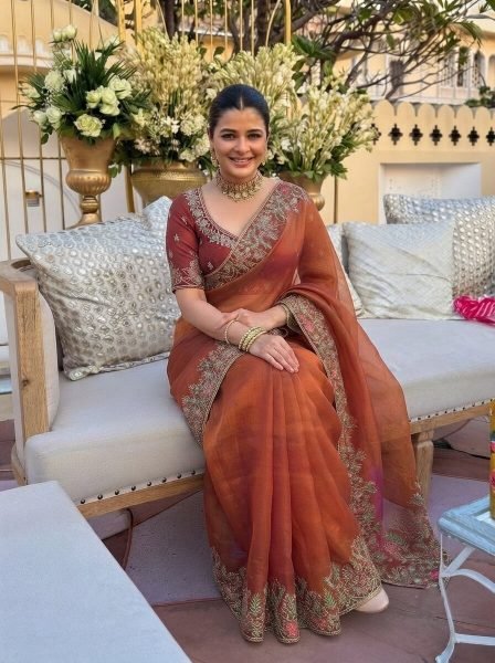 Rust Brown Fendy Satin Silk Wedding Saree with Heavy Embroidered Blouse Piece Silk Sarees Wholesale