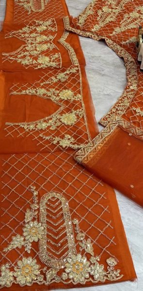 Rust Orange Soft Net Lehenga with Sequins and Zari 4m Flared at Wholesale Price Designer Lehenga Choli