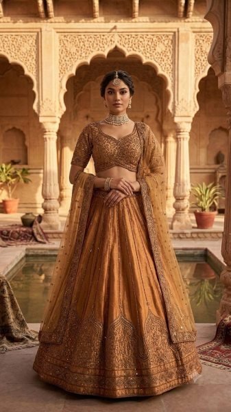 Rust Wedding Wear Satin Silk Lehenga Choli with Net Embroidered Dupatta at Wholesale Rate Designer Lehenga Choli